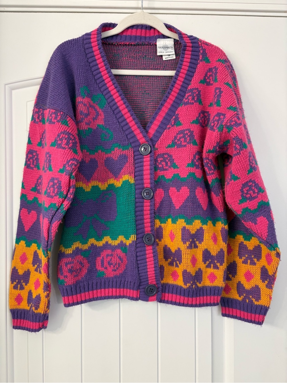 Vintage Purple & Pink Patterned Cardigan Sweater